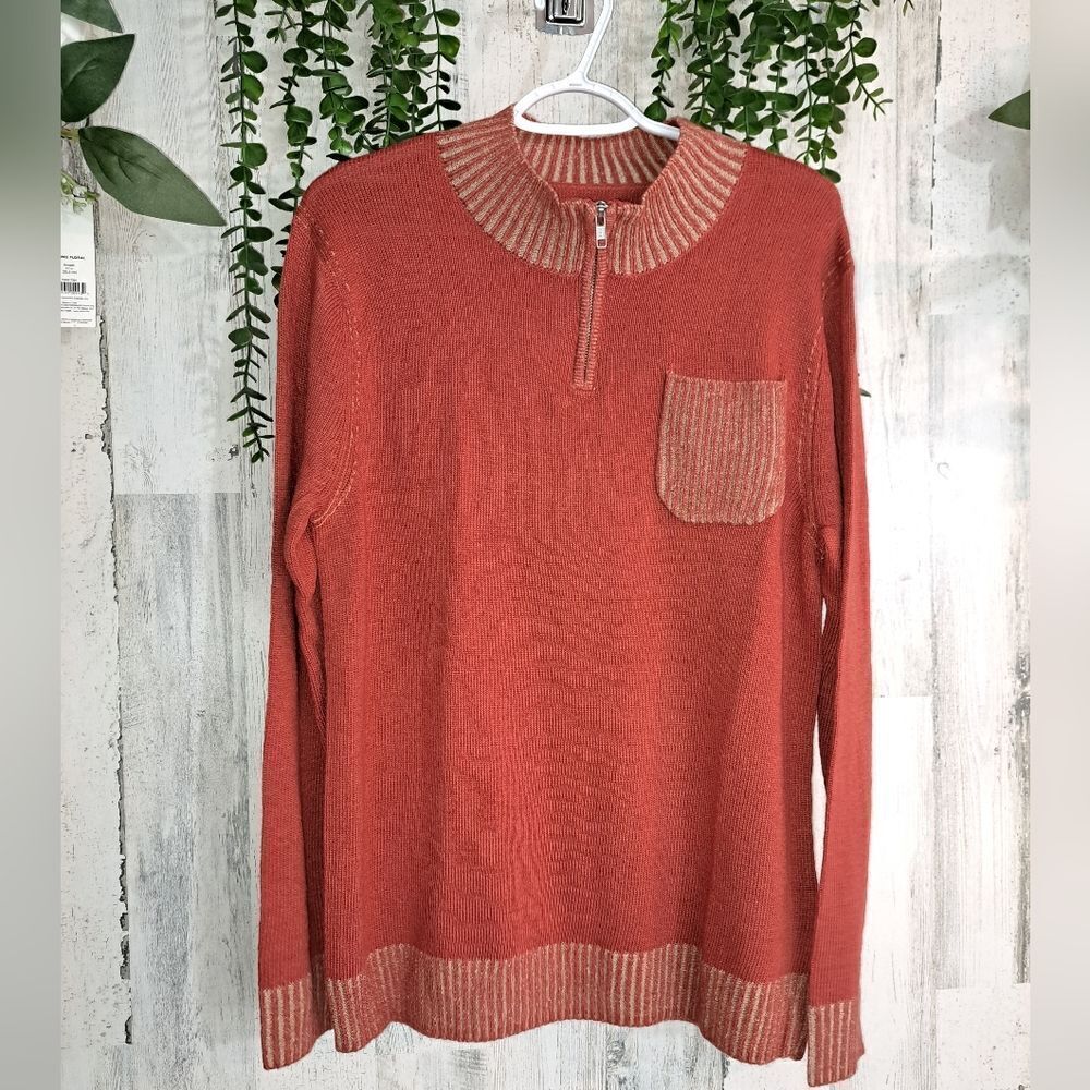 NWT Agave Denim Redwood 1/4 Zip Mock Neck Men's Pocket Sweater